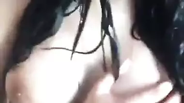 Sexy babe with hard boobs taking a nude bath