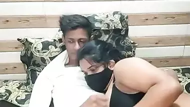 Masked housewife blowjob to husband and romance