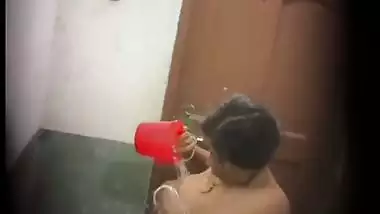 Huge boobs mom pouring water on breasts caught by son